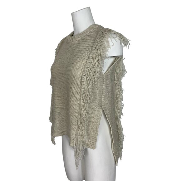 Intermix Fringe Sweater Vest P XS Cream Wool Cashmere Sleeveless Crewneck Fall - Picture 3 of 13